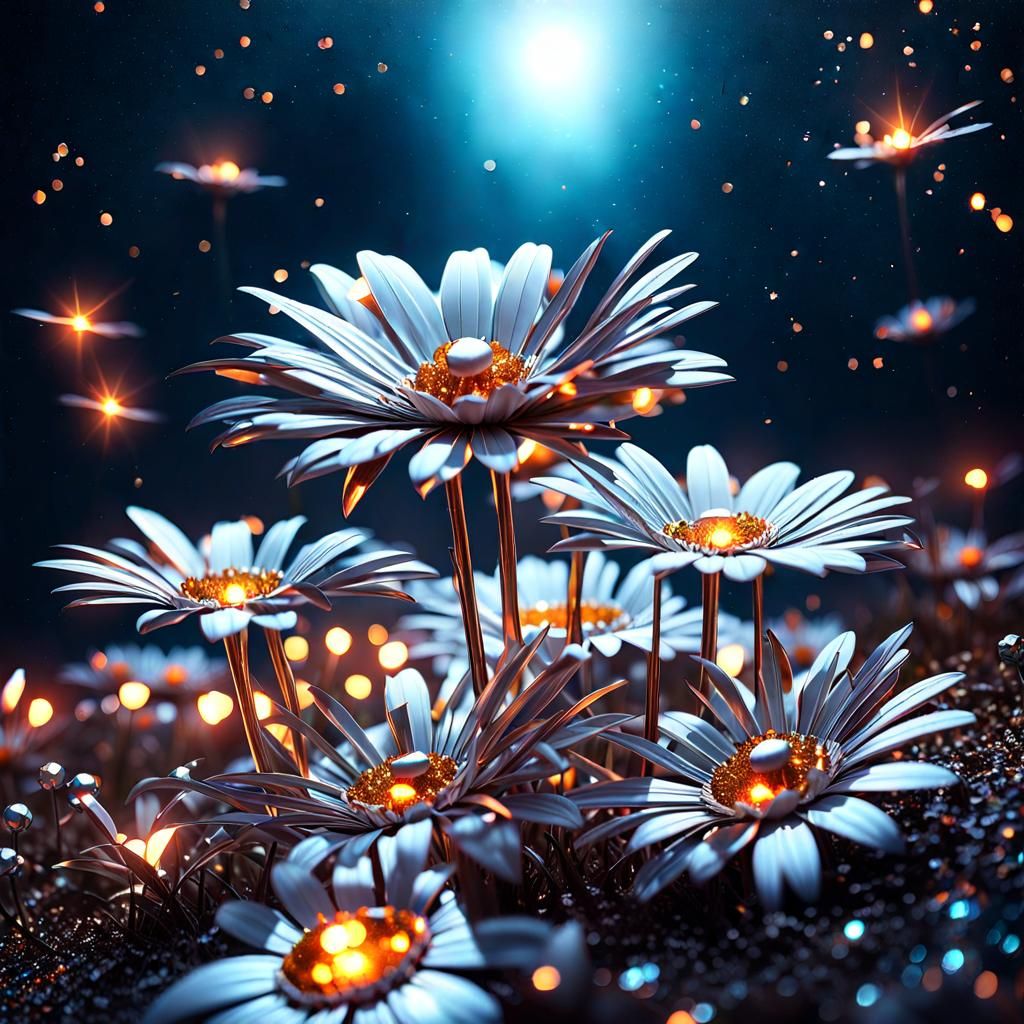 Metal Space Daisies with Platinum Glitter