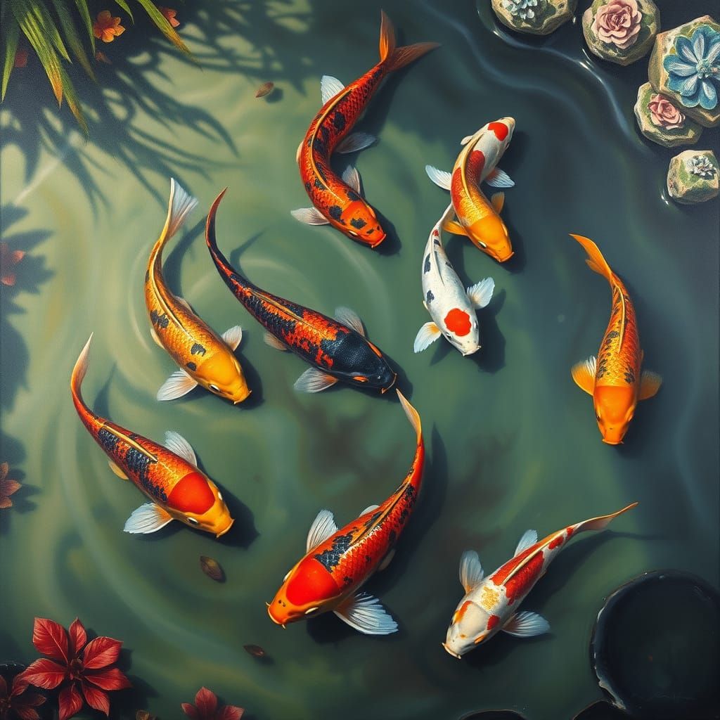 Surrealist Koi Pond in Dreamlike Hues