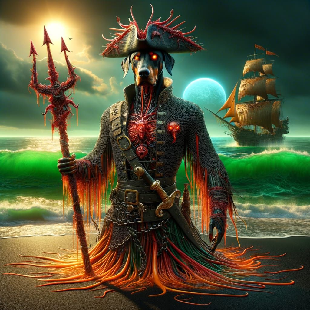 Doberman Witch Emerges from Black Sand Beach