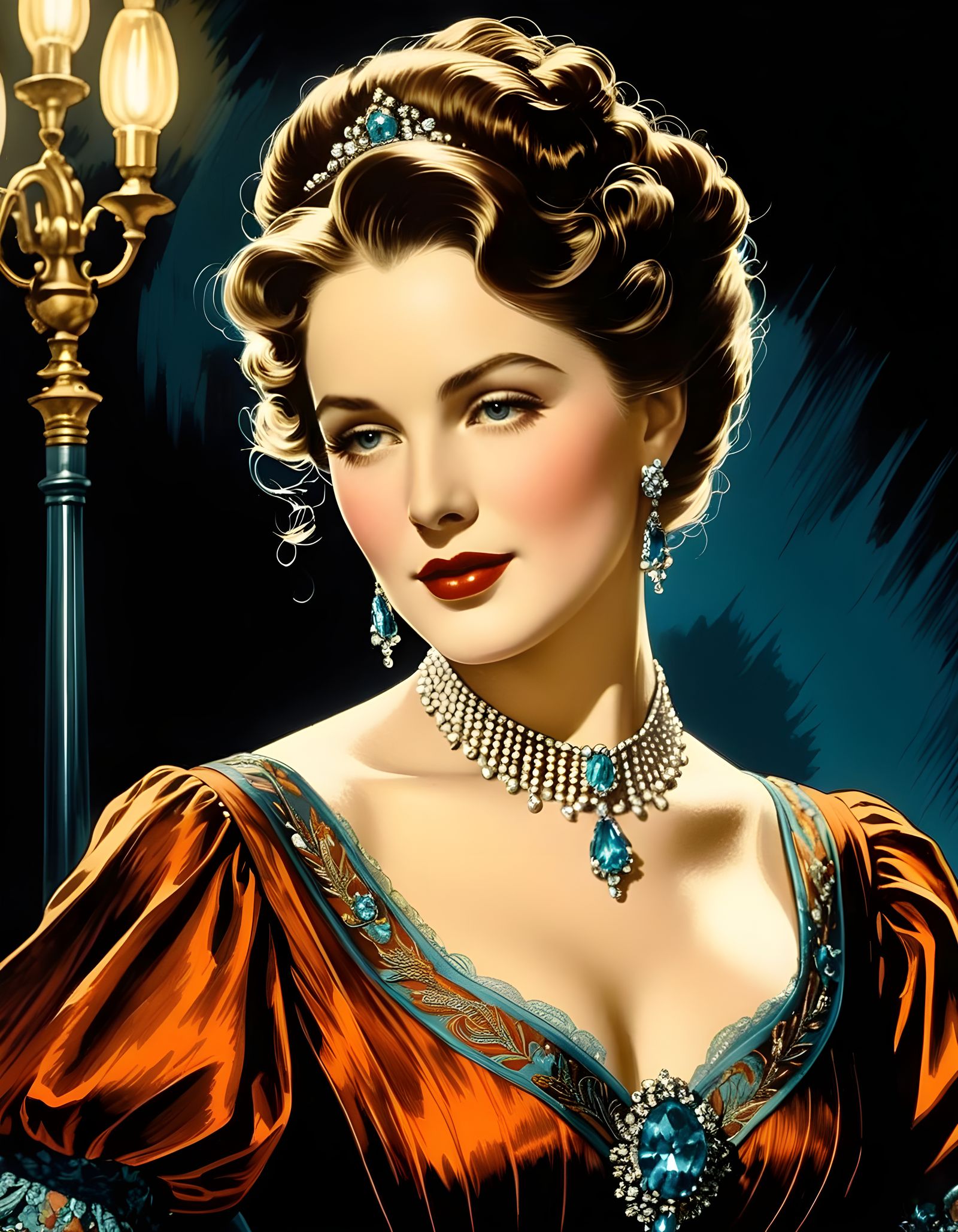 Glamorous 1900s Actress in Pen and Ink