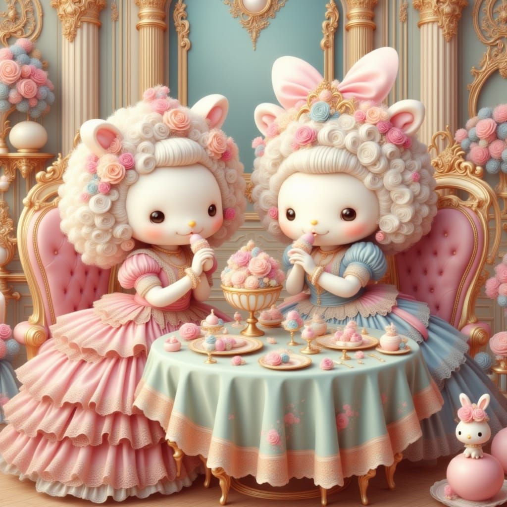 Hello Kitty and My Melody in Rococo Style