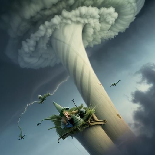 A TORNADO LOOKOUT DORTHY GET TOTO AND WATCH-OUT FOR THE WICK...