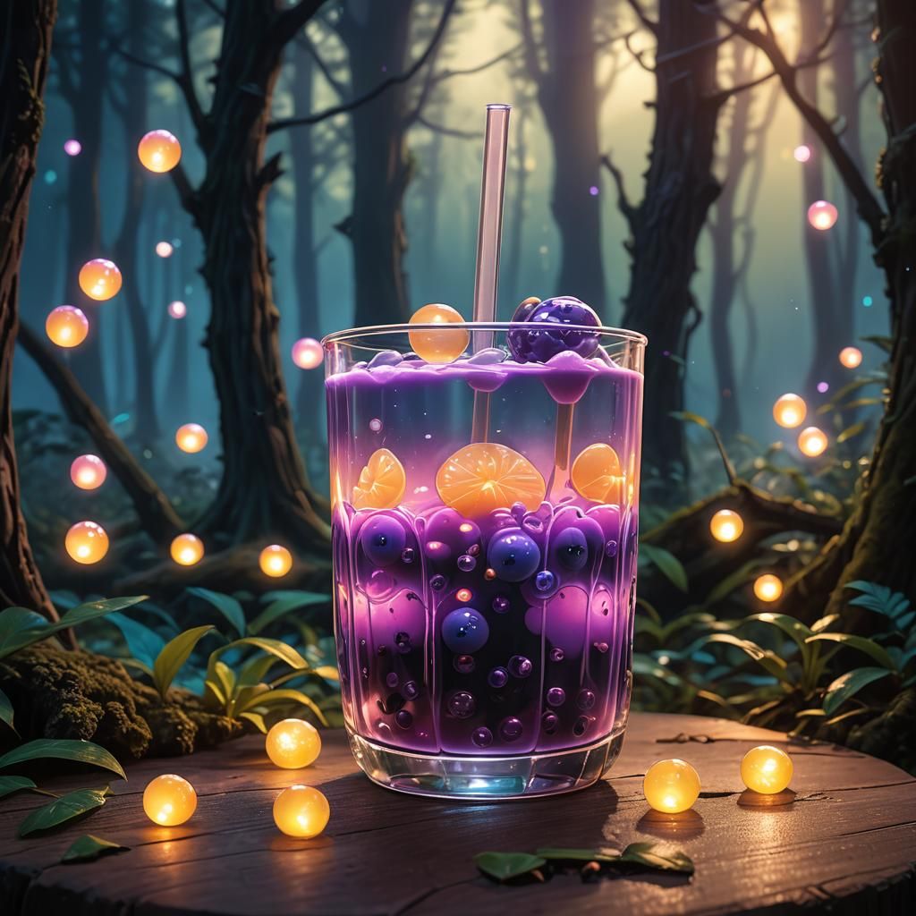 Mystical Bubble Tea in Fantasy Forest Concept Art