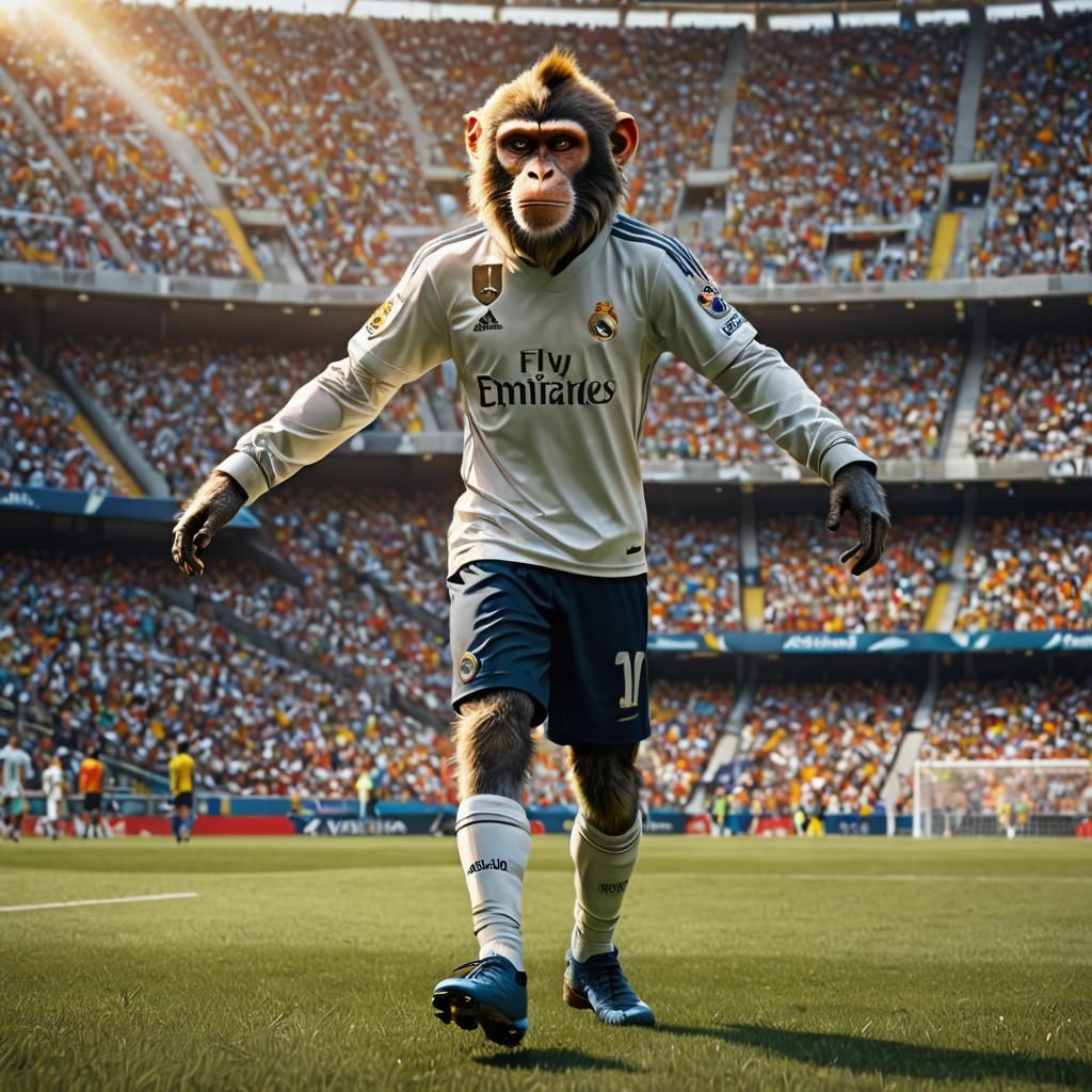 Hyperrealistic Monkey in Real Madrid Kit Splash Art