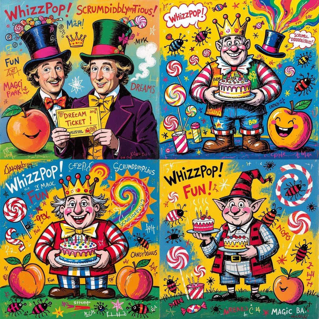 Roald Dahl Worlds in Basquiat Style Art