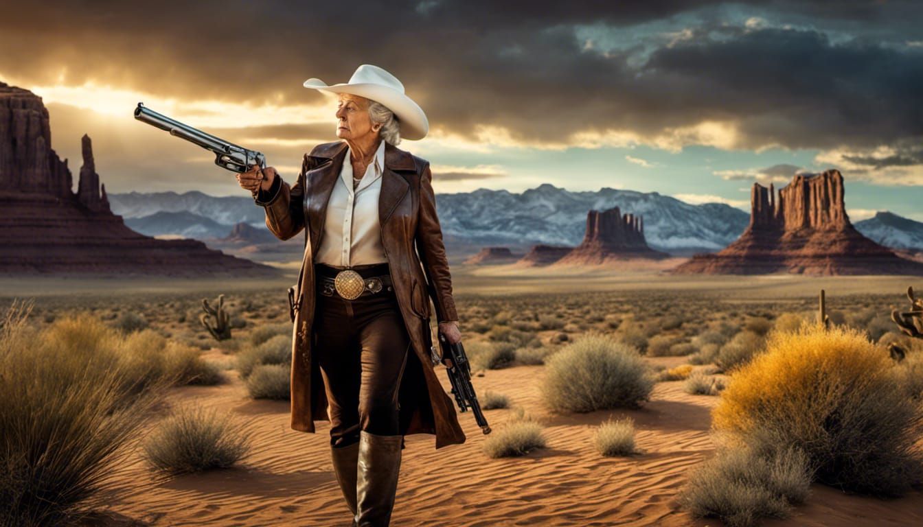 grandma with a gold Winchester