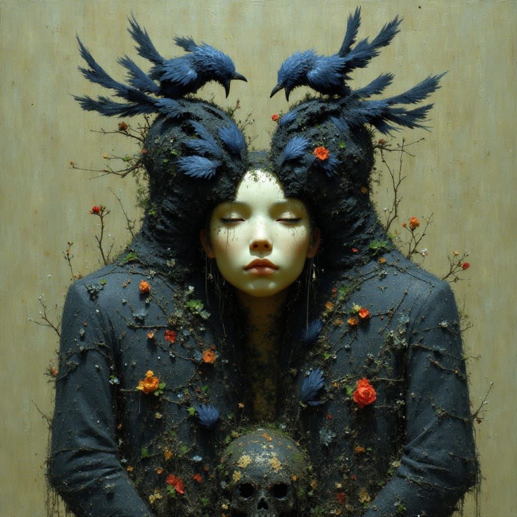 Surreal Crow Portrait in Grit and Glow Style