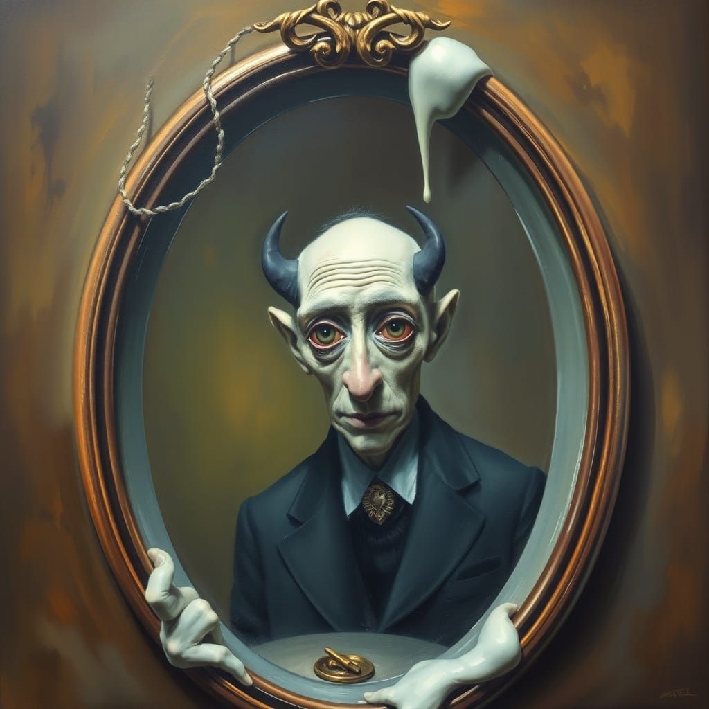 Creepy Mirror Image in Surrealist Style