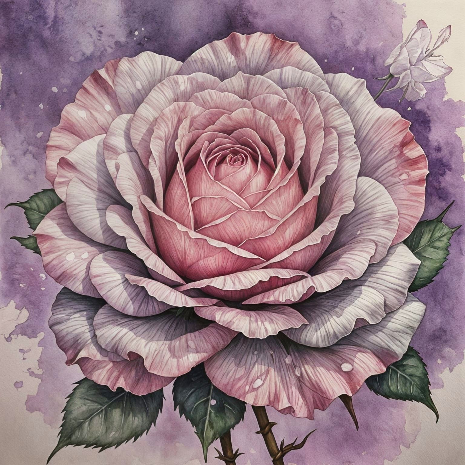 Watercolor Rose with Pyrography Details