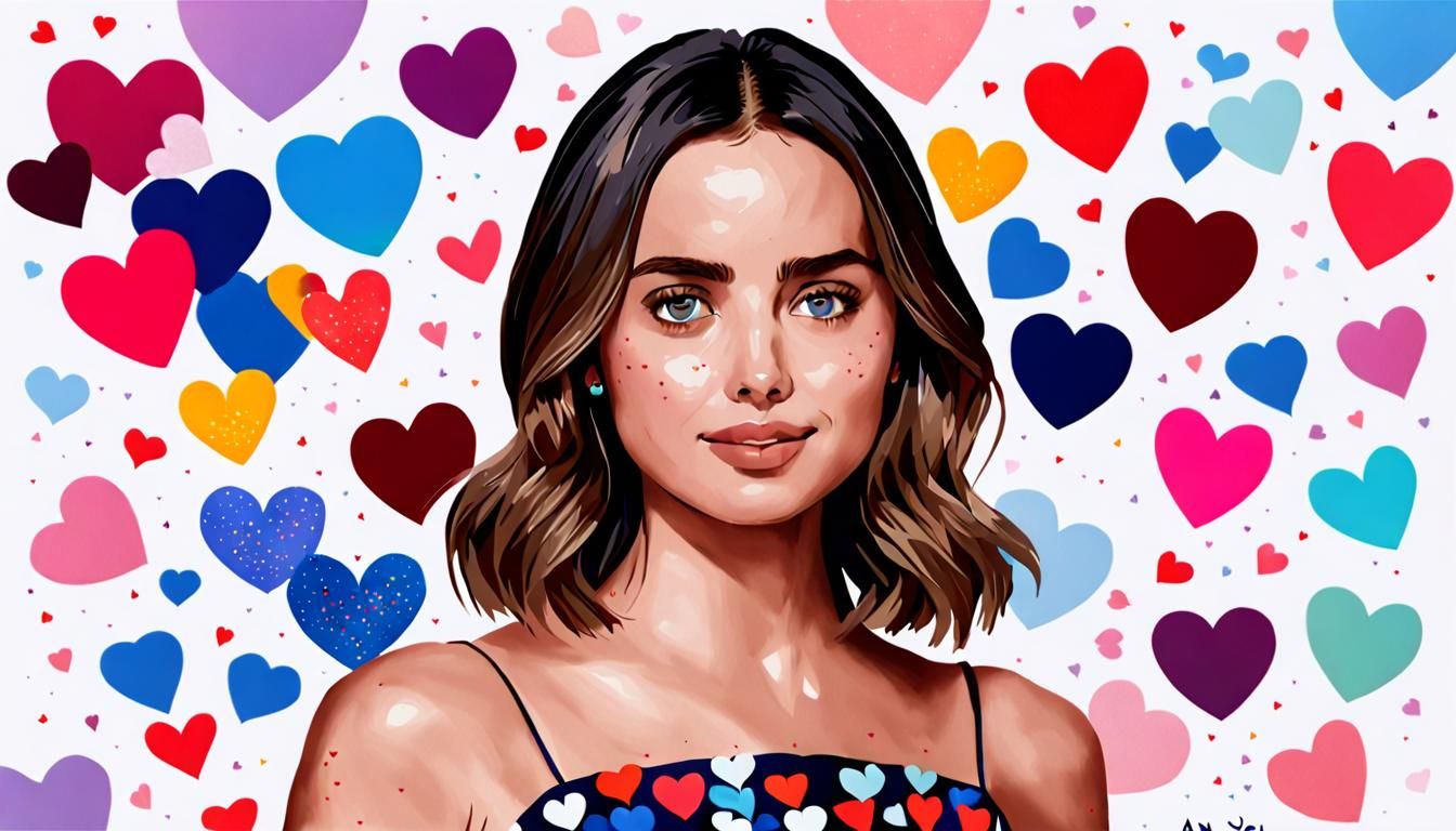 Elegant Portrait of Ana de Armas with Hearts