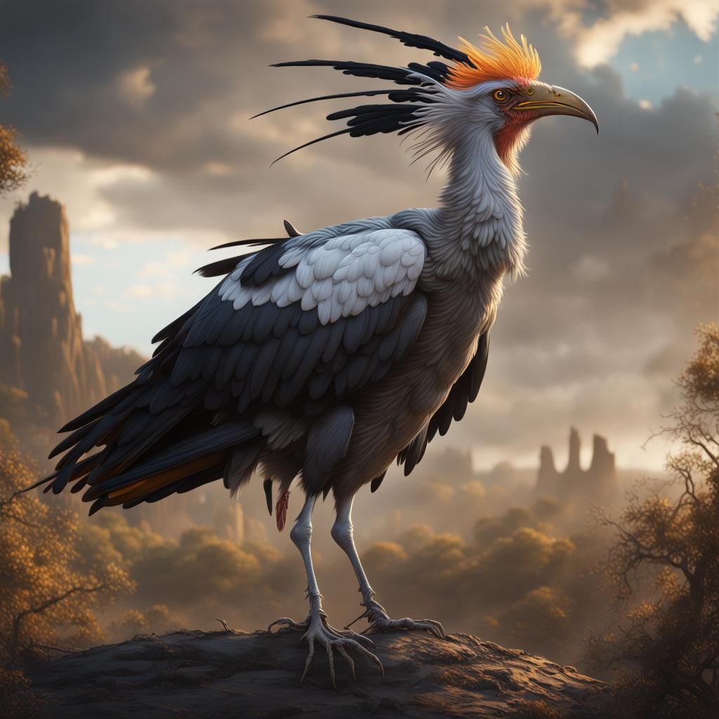 Ibis and Secretary Bird Hybrid: Detailed Matte Painting