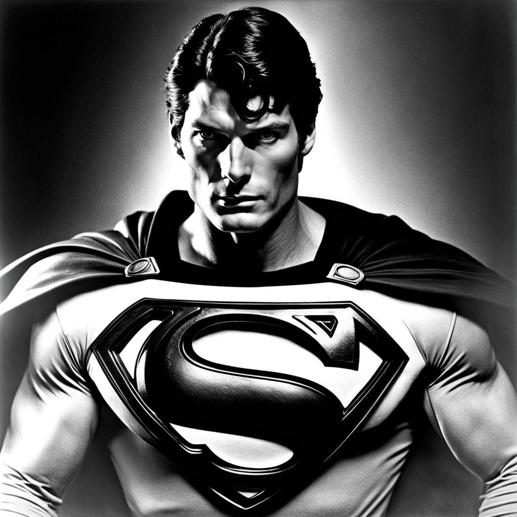 Vintage Monochrome Portrait of Christopher Reeve as Superman