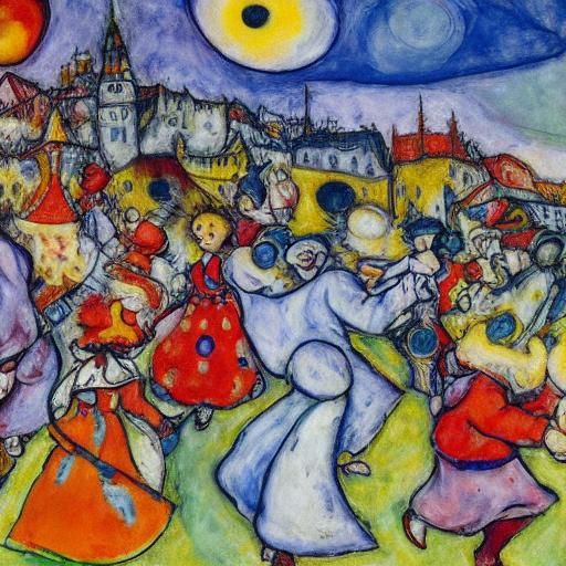 Oktoberfest Mice Dance in Expressionist Folk-Art Style