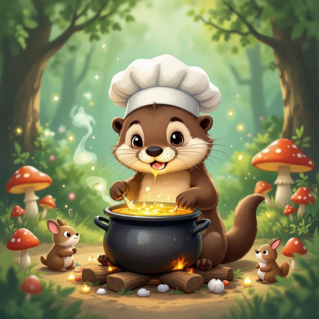Enchanted Otter Chef in Whimsical Forest