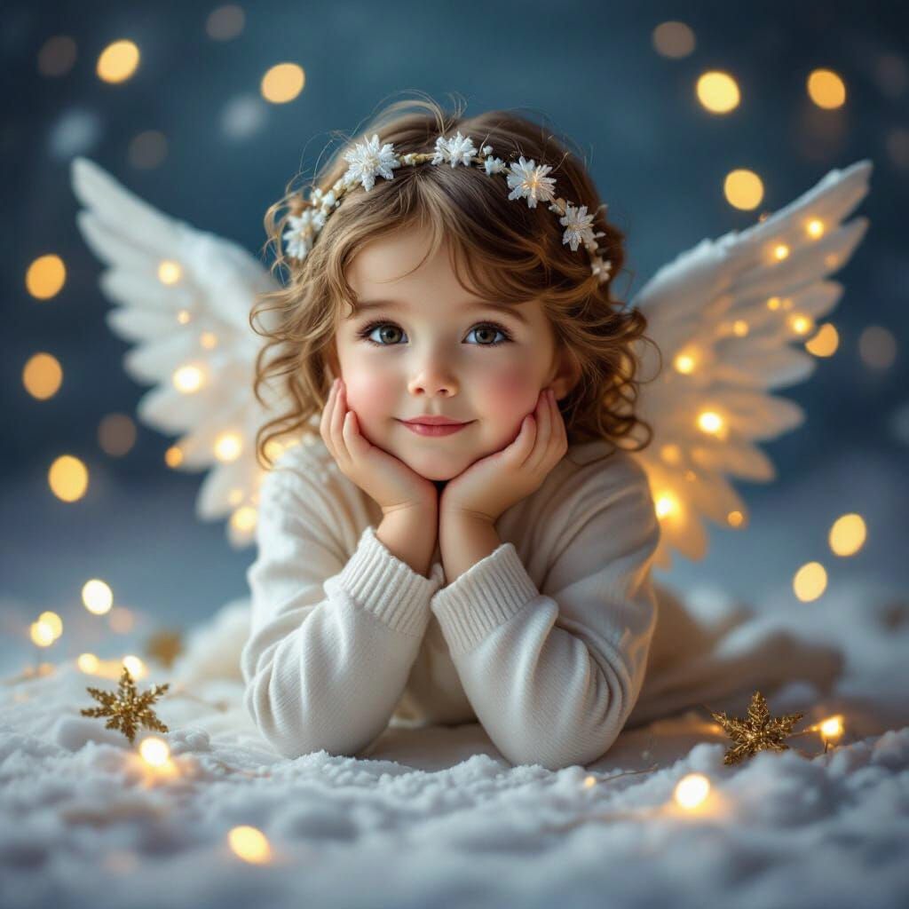Gentle Christmas Angel with Fairy Lights