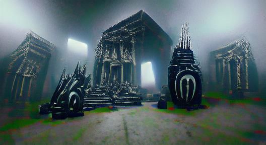 Dark Pagan Temple in Geometric Film Noir Style