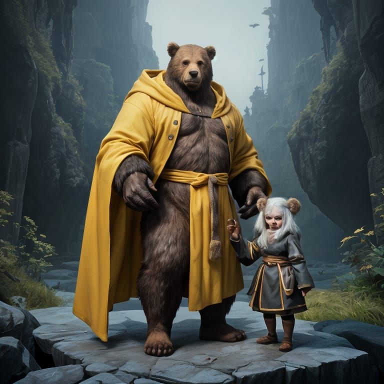 Young Dwarf with Bear Companion in 3D Anime Style
