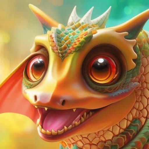 Cute Smiling Dragon in Dynamic 3D Digital Art