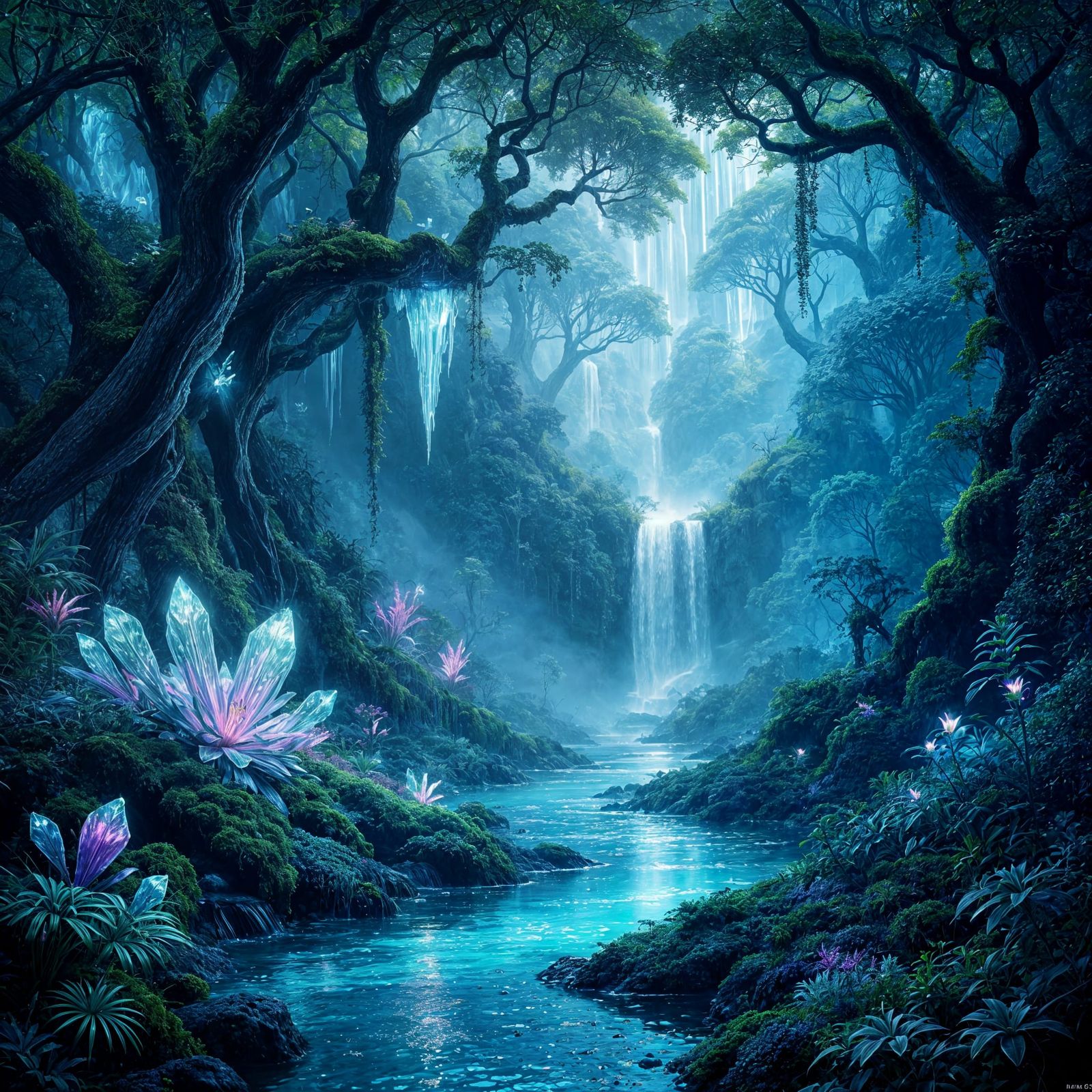 Alien Jungle of Bioluminescent Crystal Trees