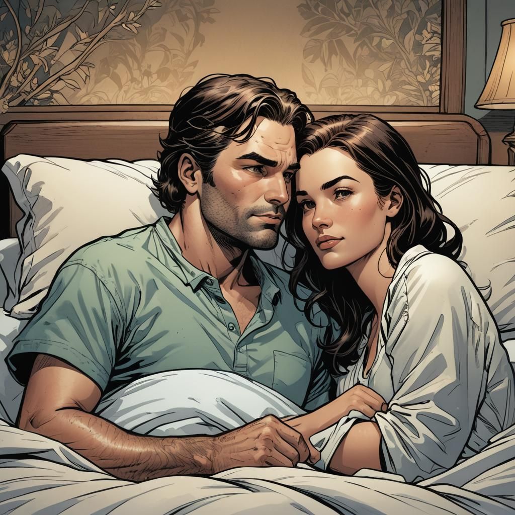 Content Woman in Bed, Comic Book Art