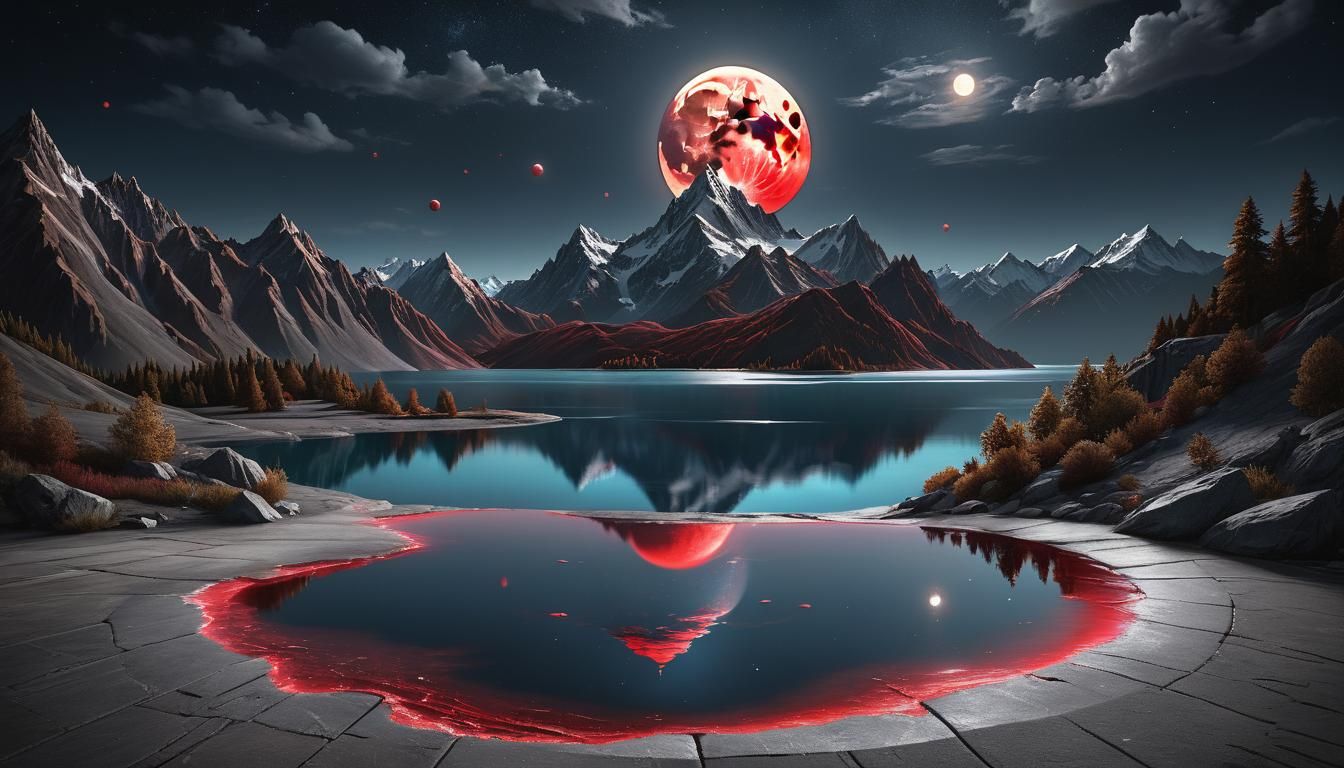 Bloodmoon over a mountain range