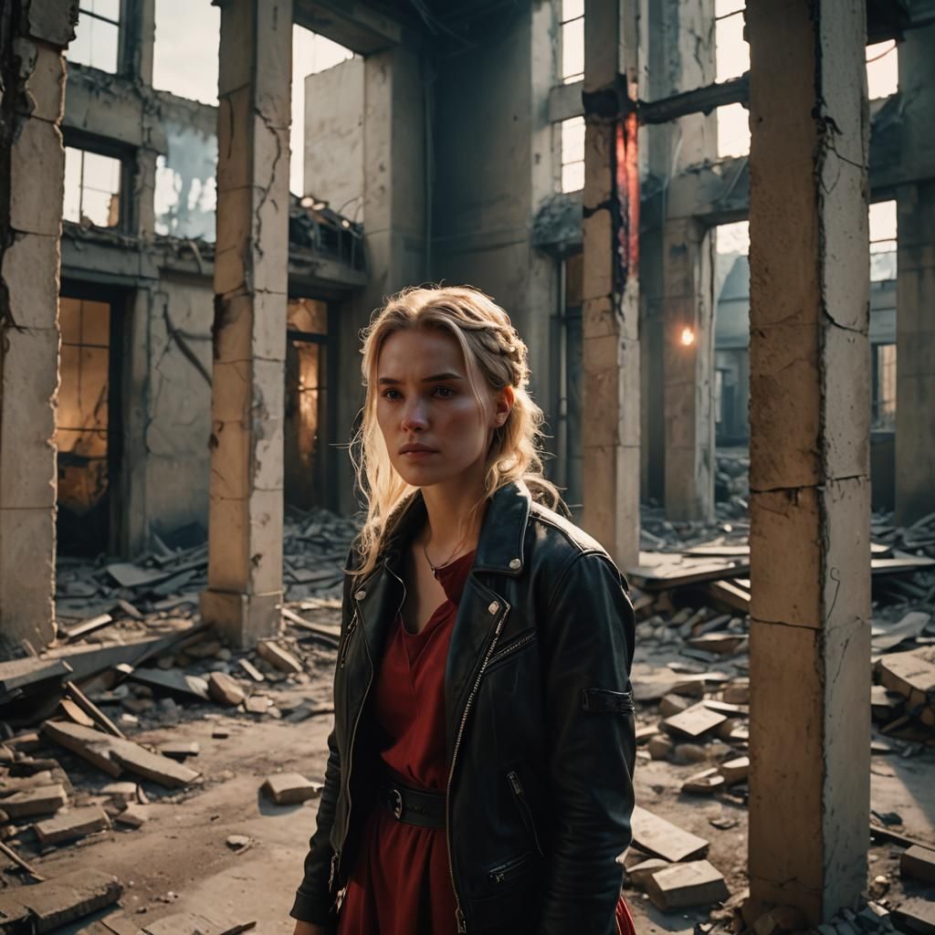Post-Apocalyptic Woman in Ruins, Cinematic Lighting