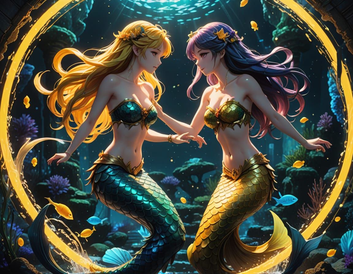 Hyperrealistic Anime Mermaids in Deep Sea, Fantia-Inspired