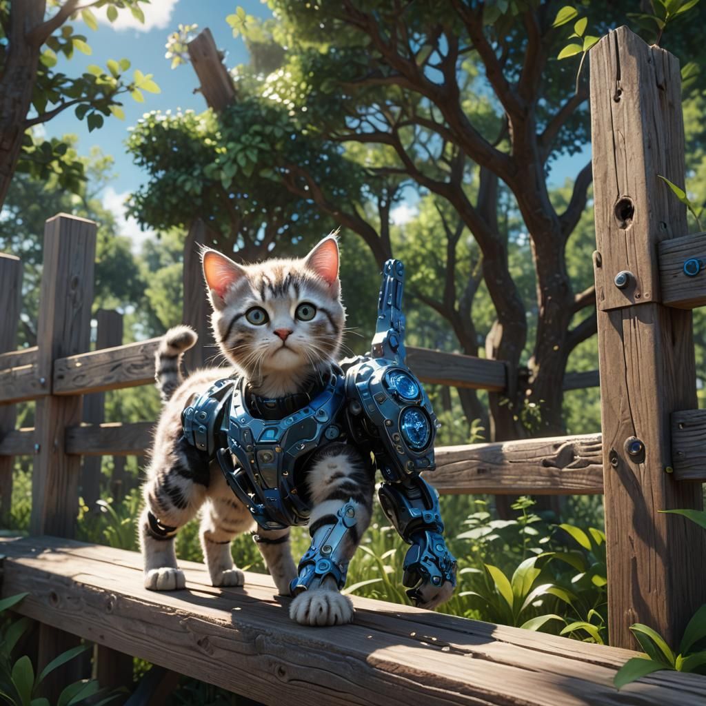 Cyborg Kitten Adventures in a Sci-Fi Garden