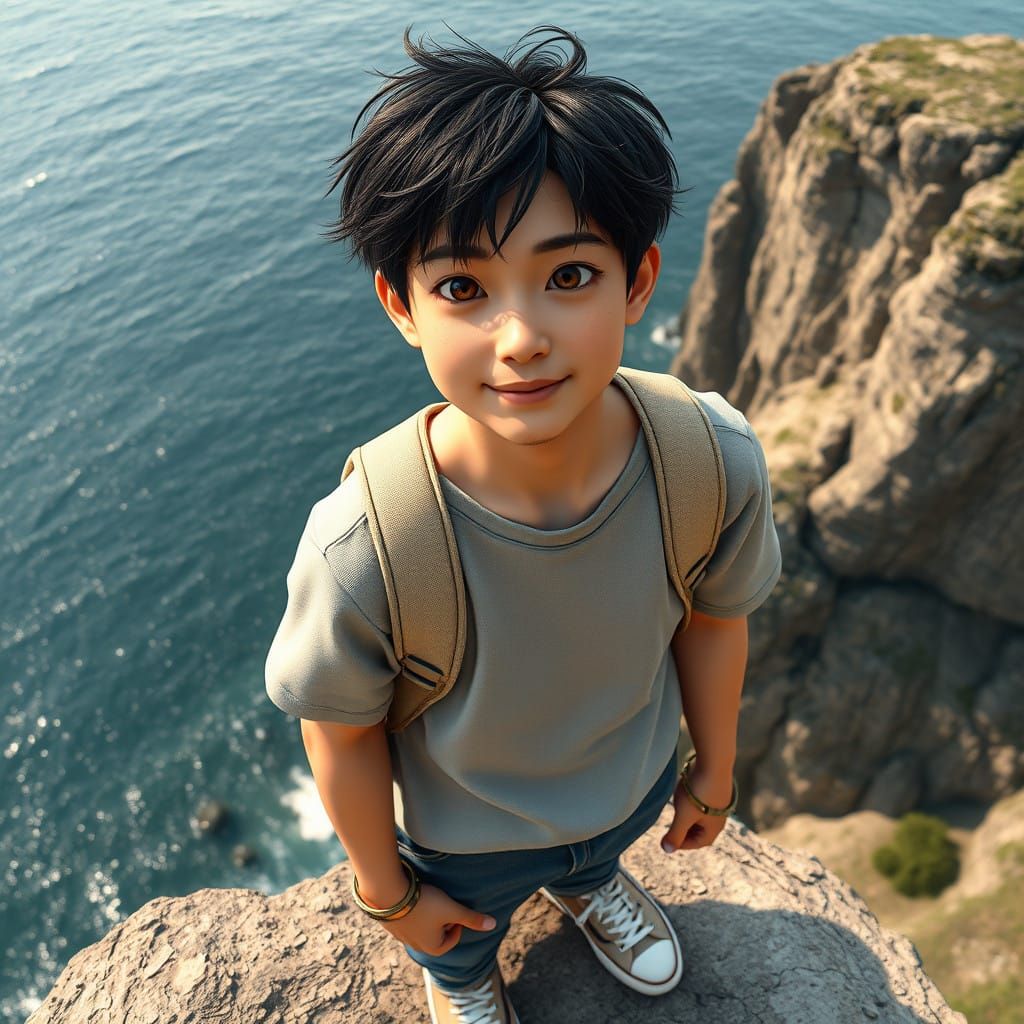 Serene Japanese Gentleman at the Edge of a Cliff