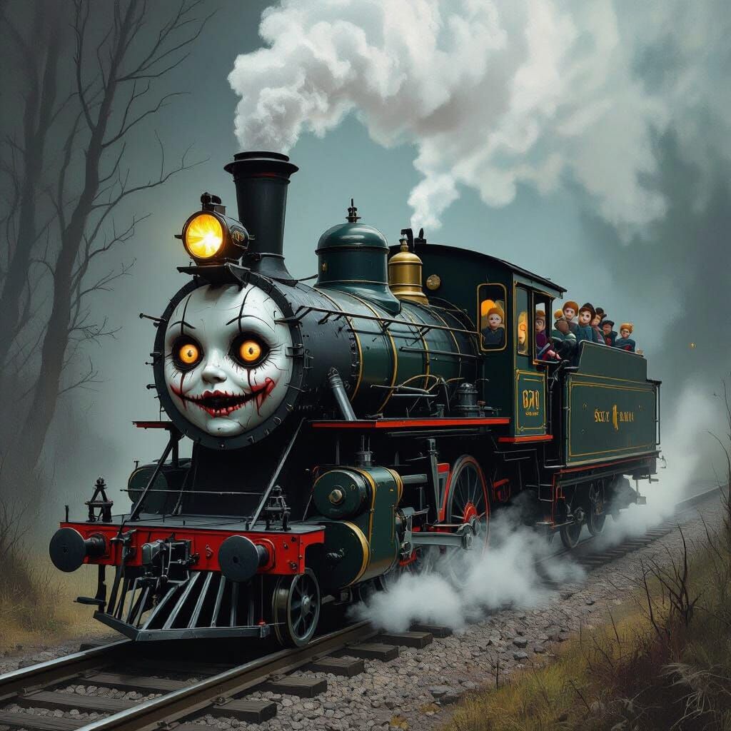 Gothic Victorian Train Toy With Scary Face