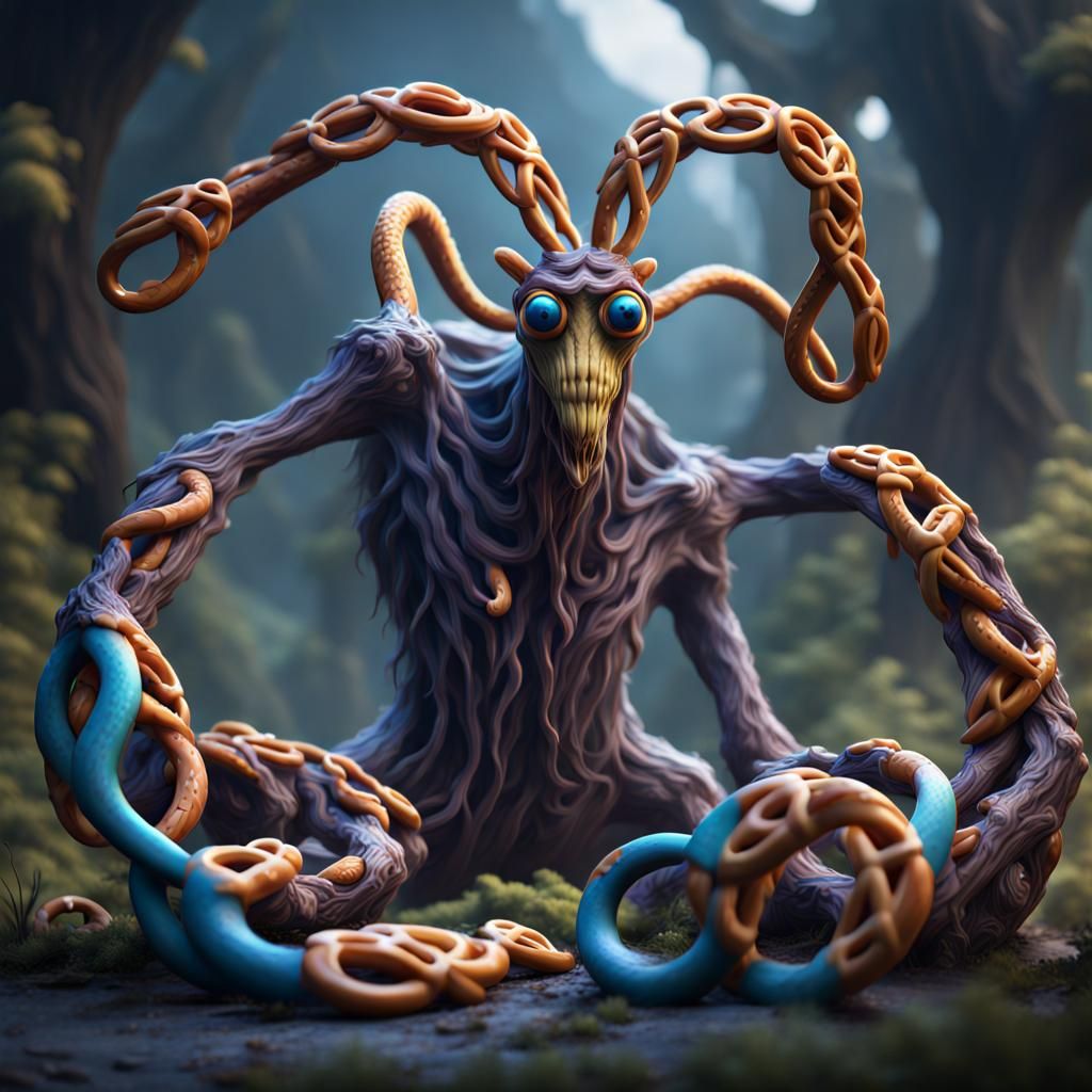 Pretzel Creature Concept Art in Detailed Matte Style