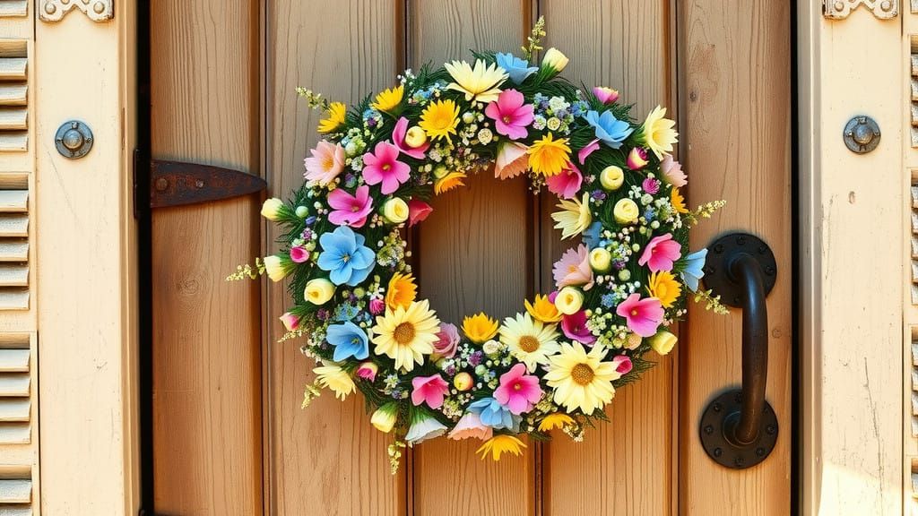 Vibrant Autumn Floral Wreath in Whimsical Style