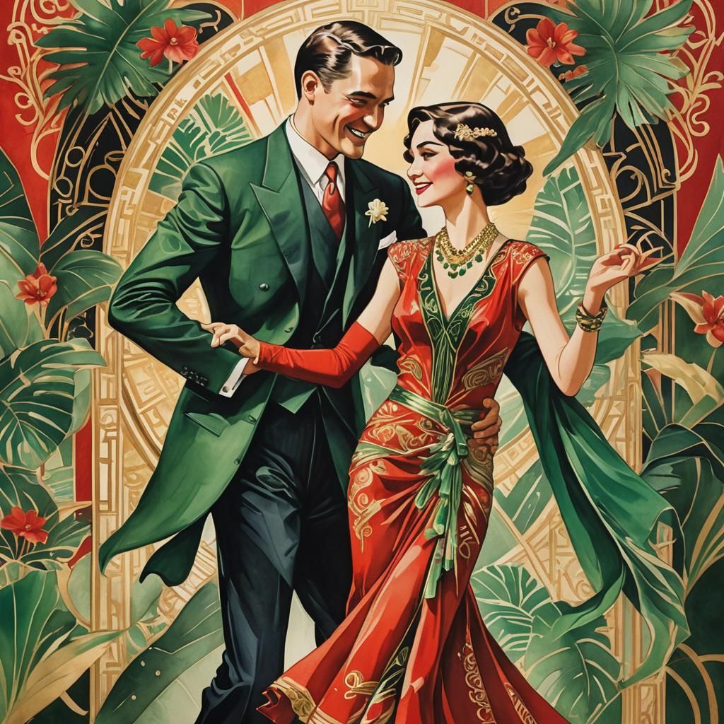 Art Deco Dancers in Red and Black