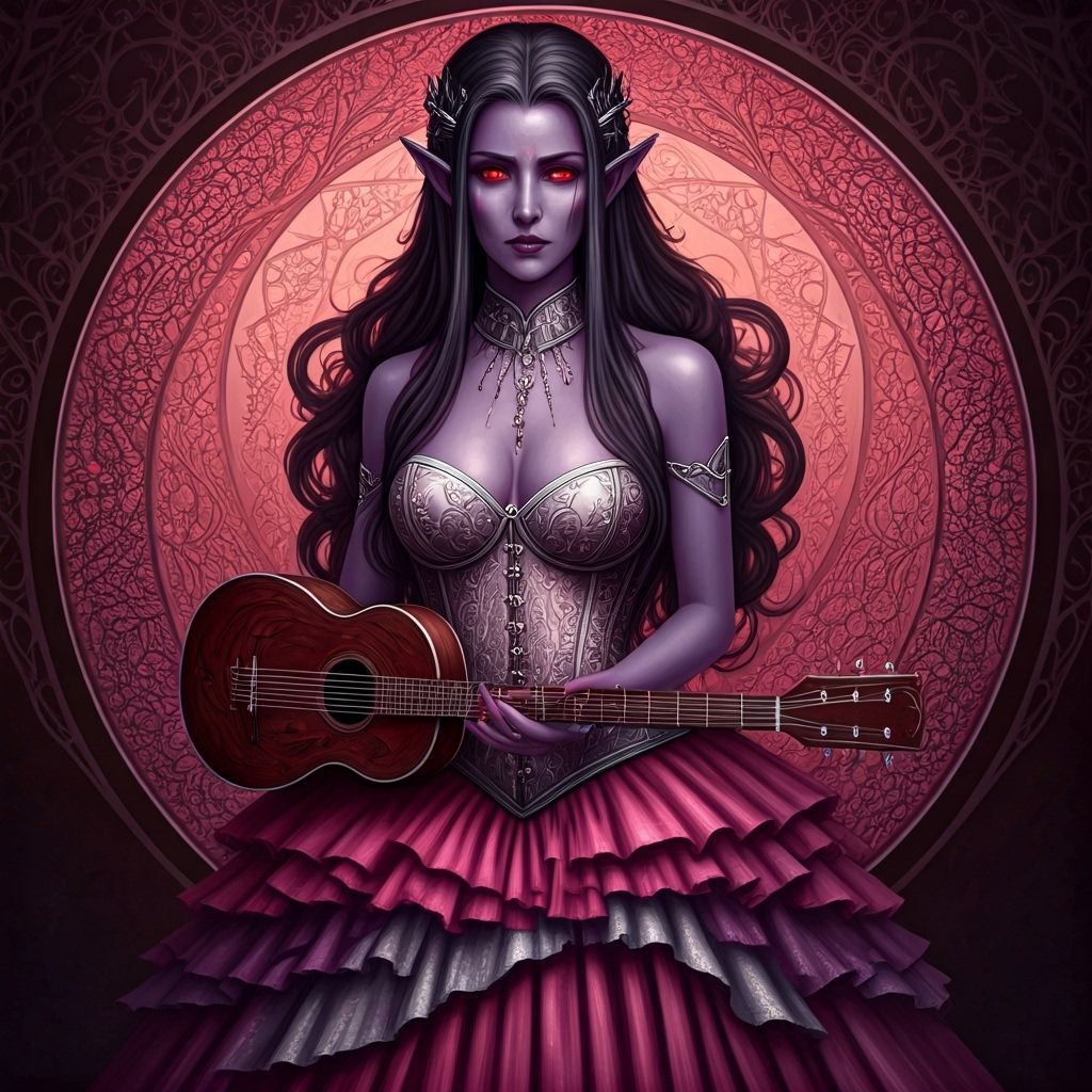 Drow Bard in Ethereal Art Nouveau Style