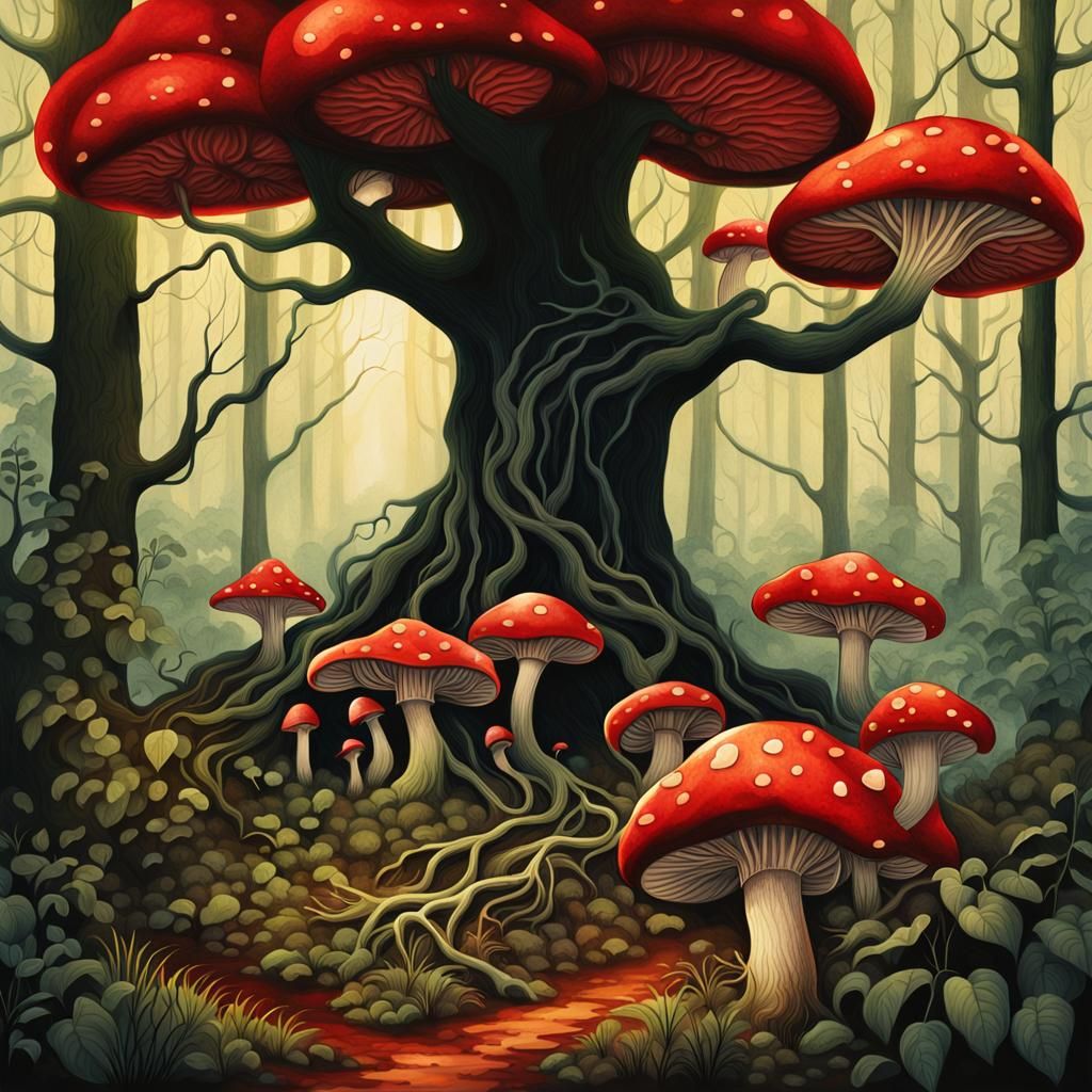 Mystical Mushroom Forest in Watercolour