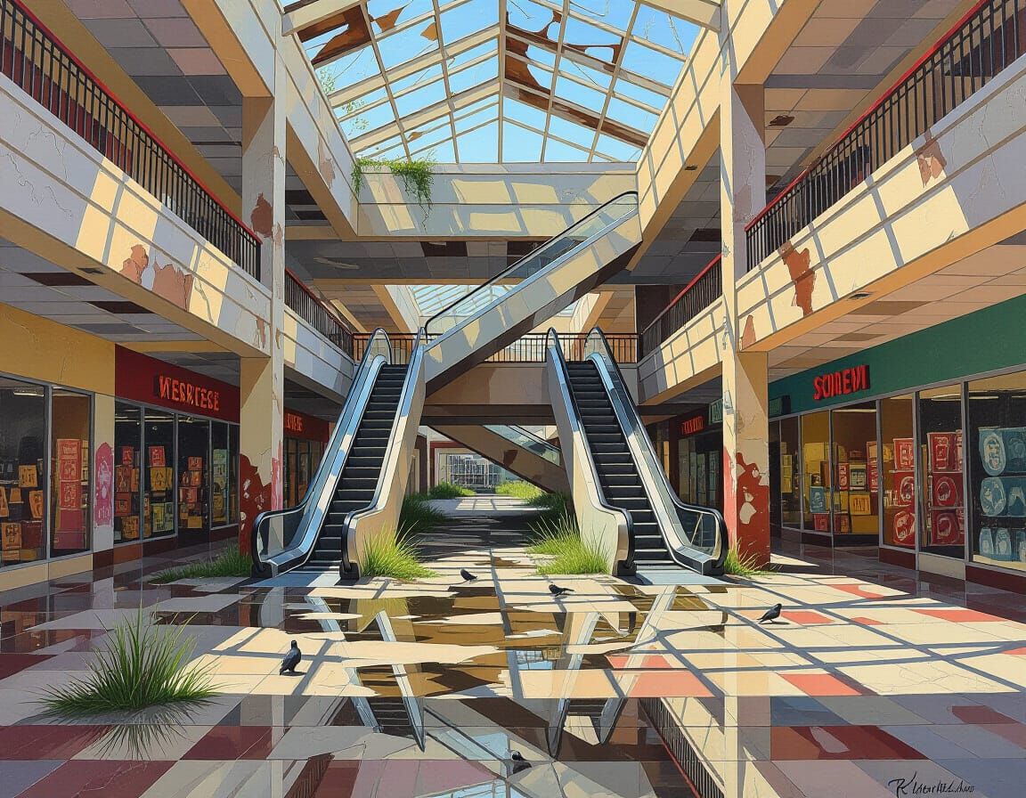 Abandoned Mall Painting in Edward Hopper Style