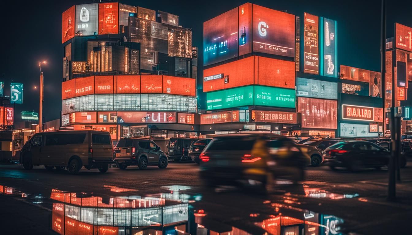 Martian Cityscape with Neon Advertising