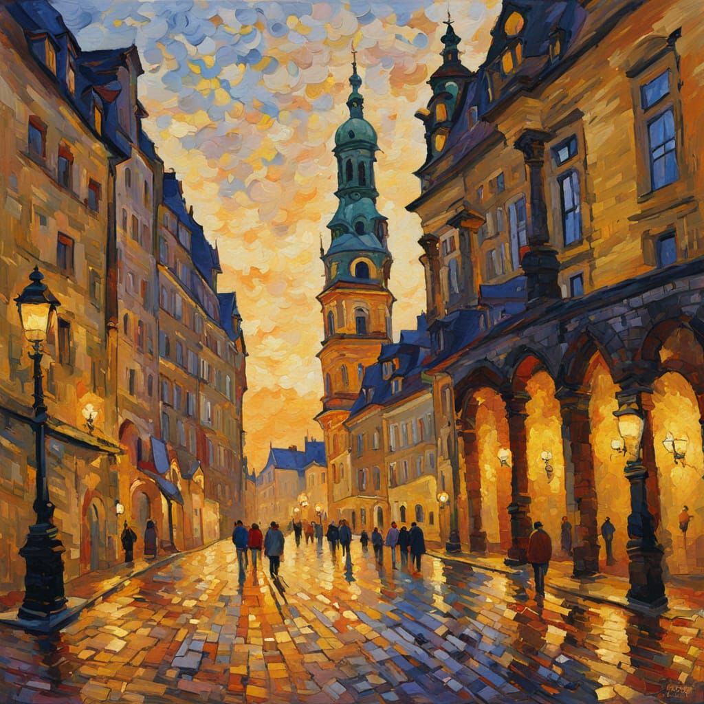 Dresden Cityscape in Neo-Impressionist Style