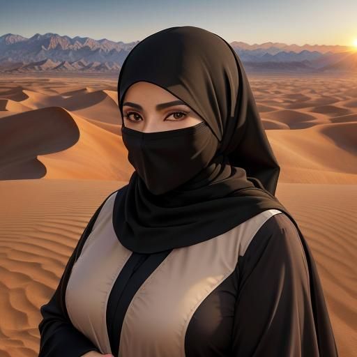 Arabian Woman in Desert Sunrise: Oil Painting Portrait