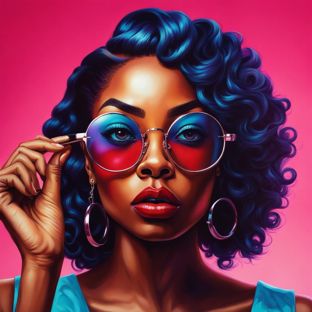 Inquisitive Woman with Glasses in Retrofuturism Style