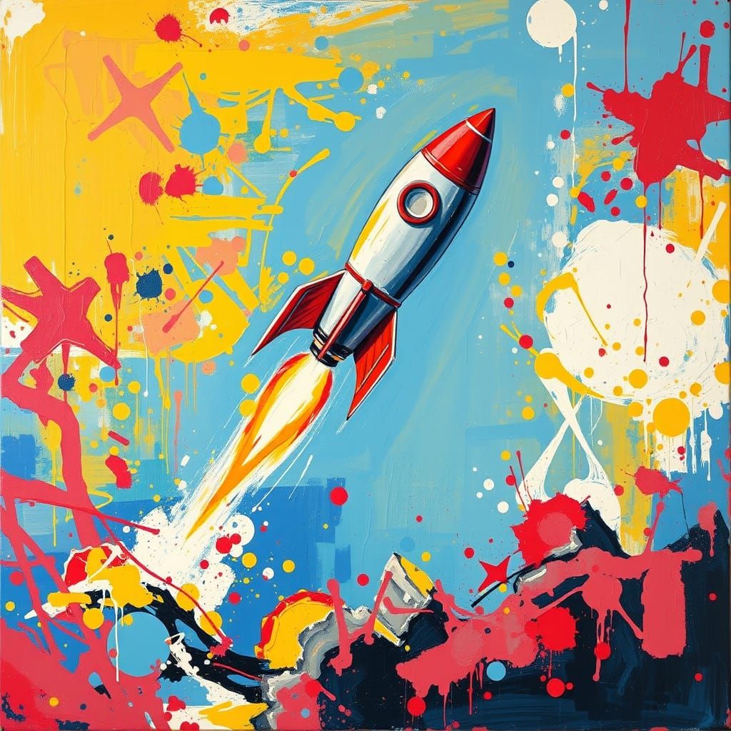 Rocket Launch in Abstract Expressionist Style
