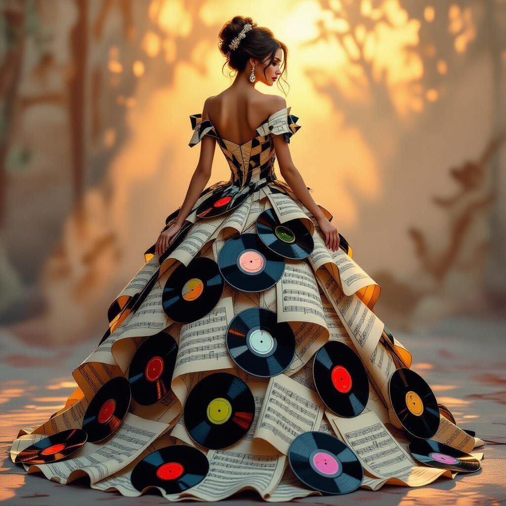Woman in Vinyl Record Gown Digital Painting