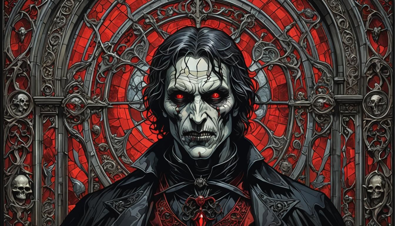 Gothic Vampire Horror Stained Glass Window