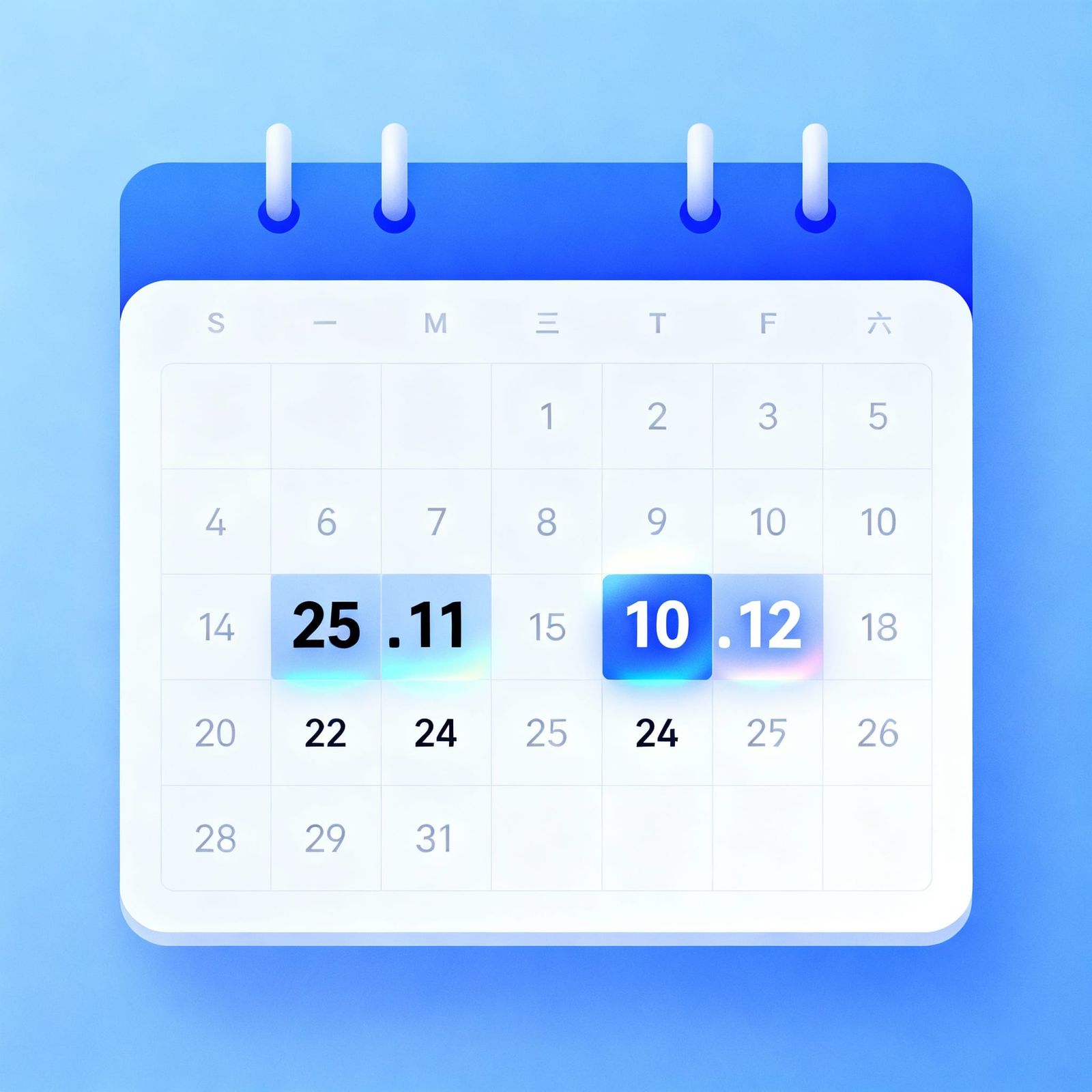 Digital Calendar Illustration with Highlighted Dates