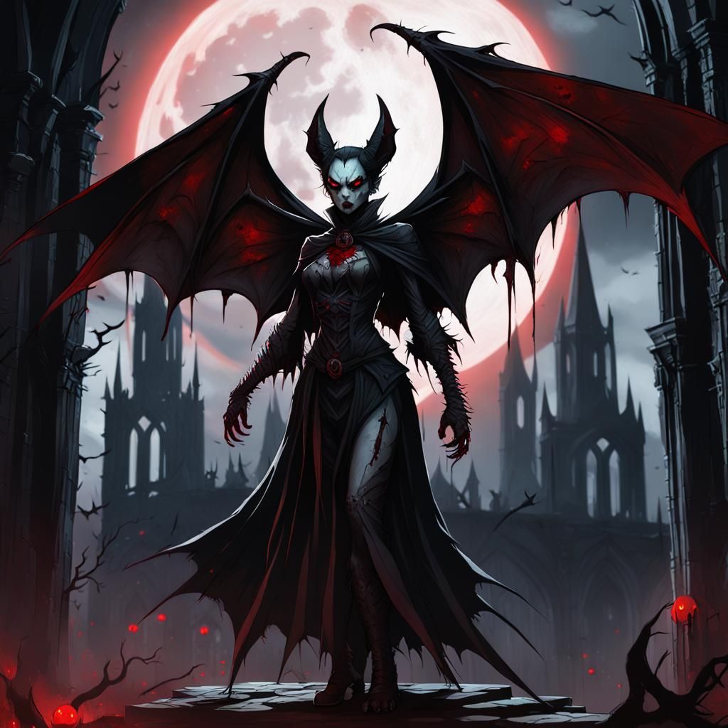 Terrifying Bat Humanoid in Gothic Horror Art