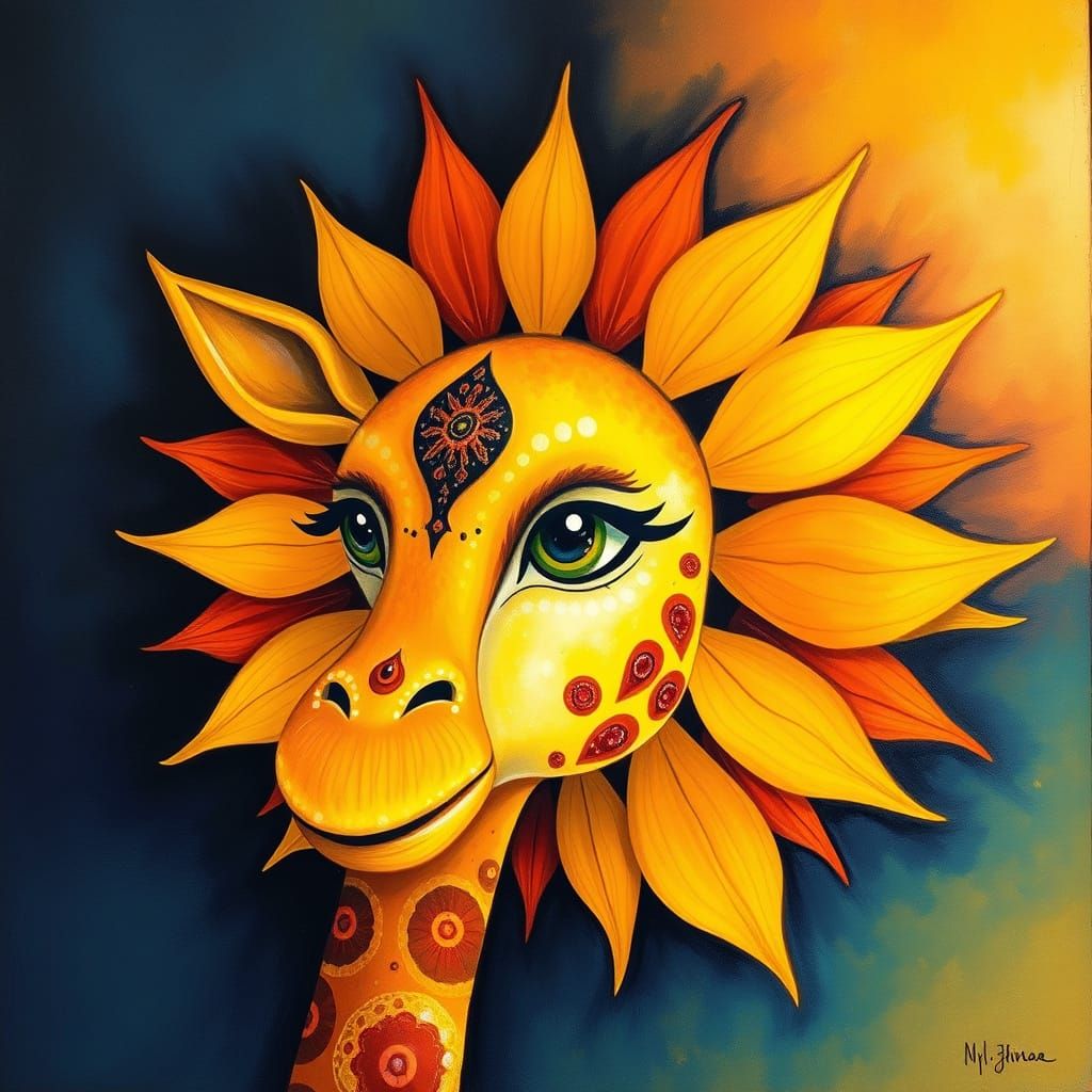 Sunny Naive Watercolor of a Girl Sunflower with Bright Smile