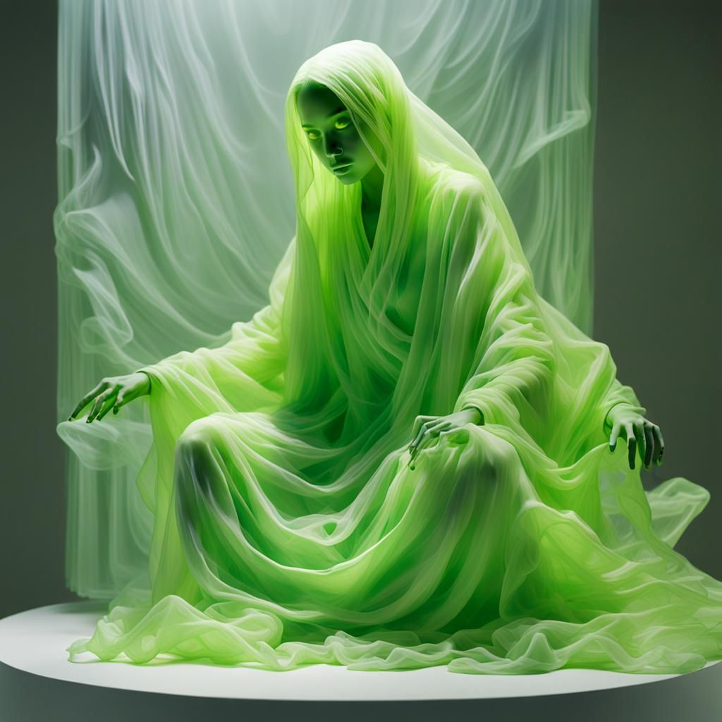 Lime Green Poltergeist Figure in Bio-Art Style