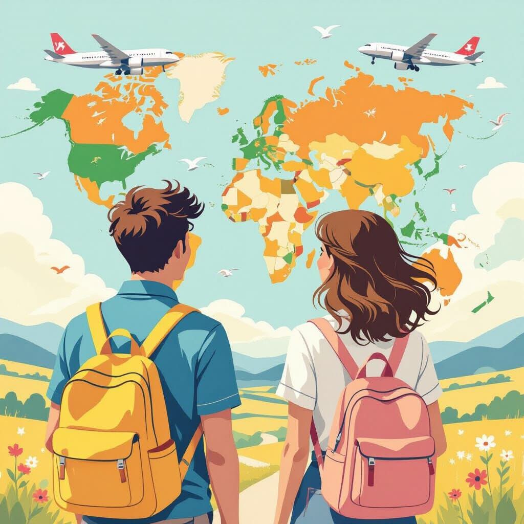 Dreamy World Map Landscape in Classic Art Style