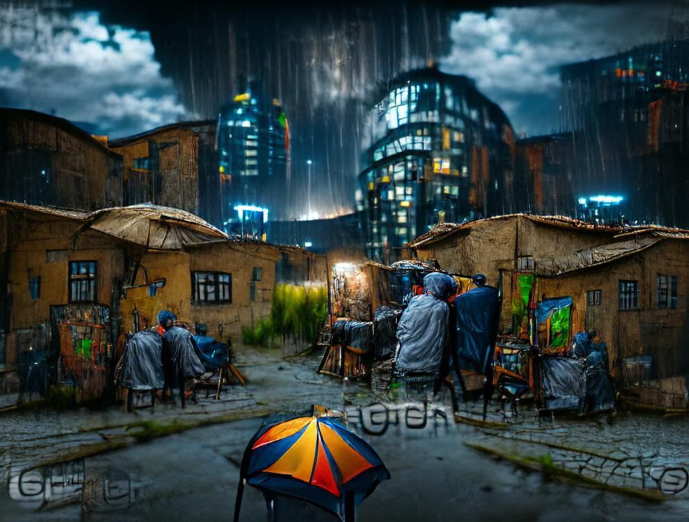 Rainy Night Street Scene in Photorealistic Style