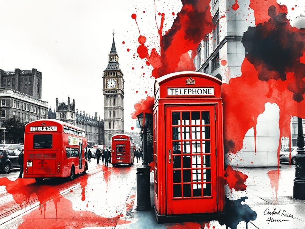 London Cityscape in Abstract Ink Wash